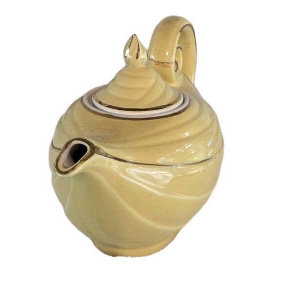 1940s Vintage Hall Genie Style China Yellow Teapot Some Cracks - Picture 4 of 10